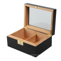 Top Seller Matte Black Glass Transparent Window Humidor Two Compartments Wooden Cigar Box With Password Lock